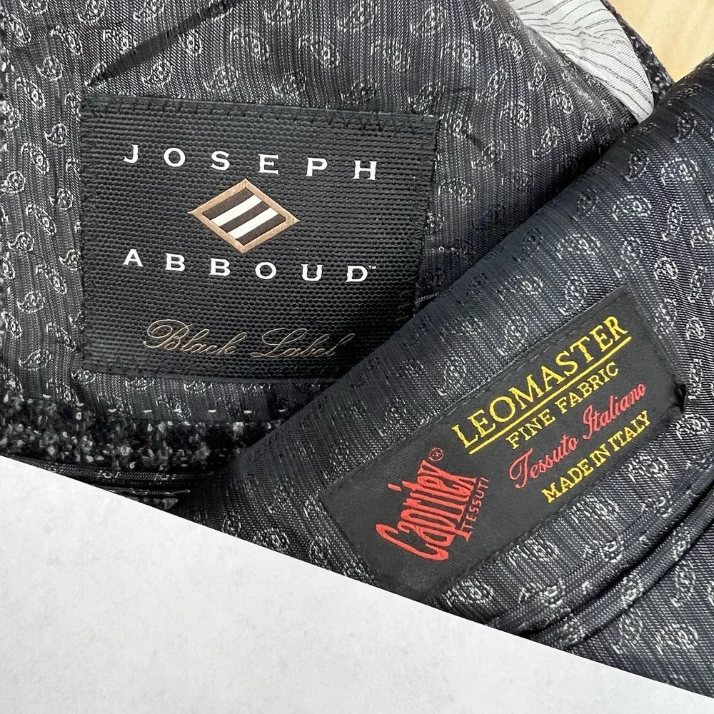 Joseph Abboud Knit Blazer Jacket Sport Coat Mens 46R Wool Nylon Gray/Black Check